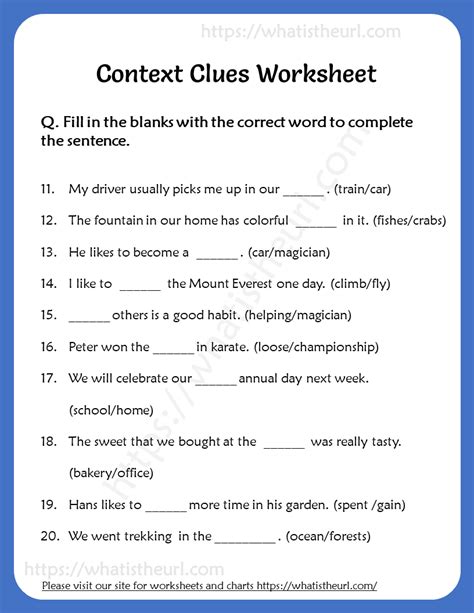Context Clue Worksheets English Worksheets Land Vocabulary In Context Worksheet - Vocabulary In Context Worksheet