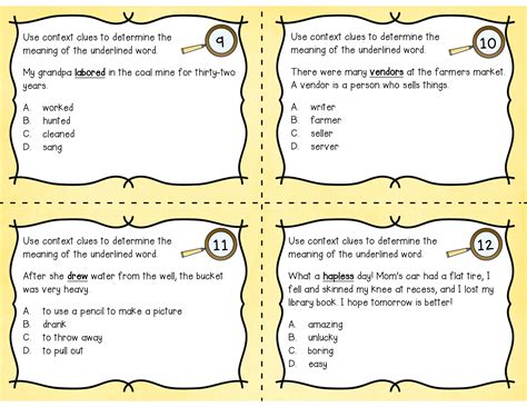 Context Clues Task Cards Vocabulary Words 3rd Amp Context Clues Practice 4th Grade - Context Clues Practice 4th Grade