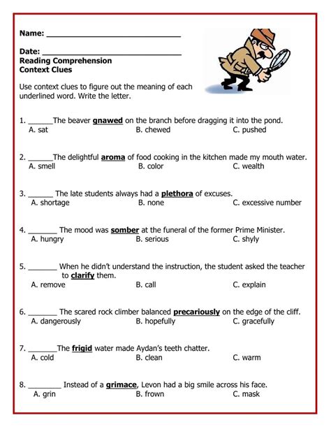 Context Clues Worksheets Multiple Choice With Answers