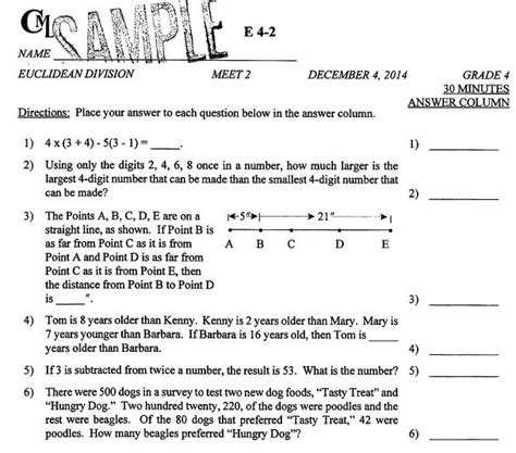 Continental Math League Sample Questions 2nd Grade
