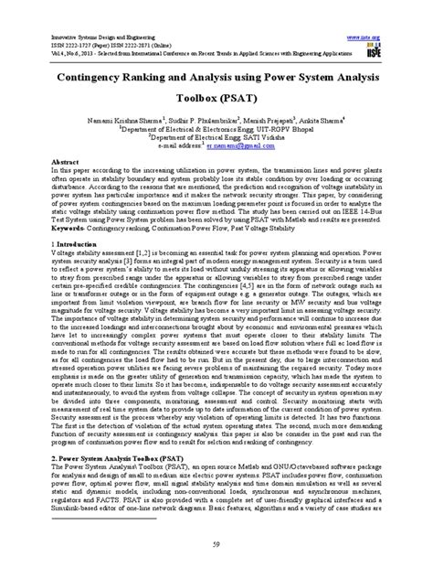 Read Online Contingency Analysis Using Matlab 