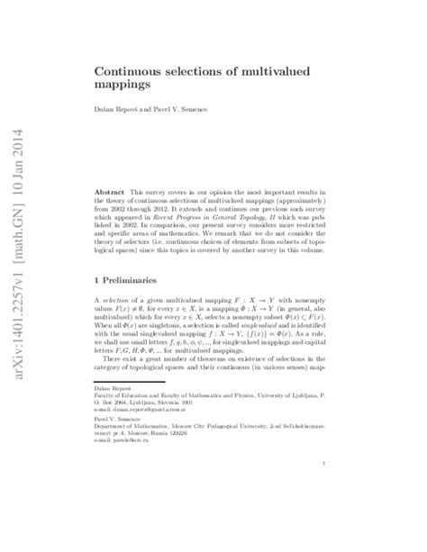 Continuous Selections Of Multivalued Mappings 1st Edition