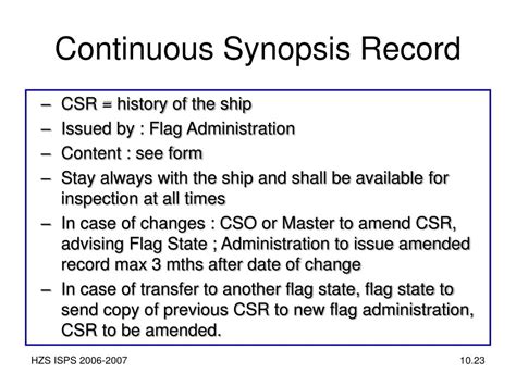 Continuous Synopsis Record