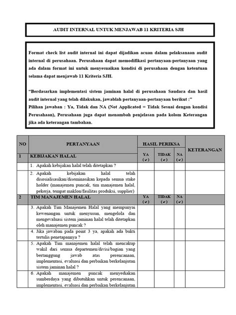 Contoh Audit Internal Check List Iso 9001 2008 Xls