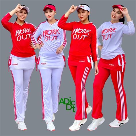 Contoh Baju Olahraga  Jual Ready Stelan Baju Senam Workout Rok Series - Contoh Baju Olahraga