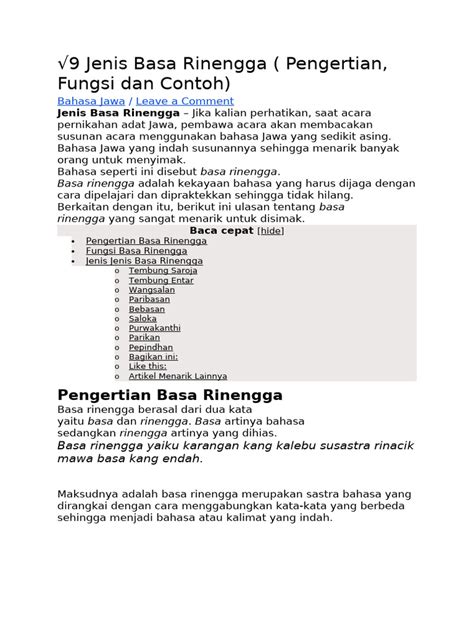Contoh Basa Rinengga