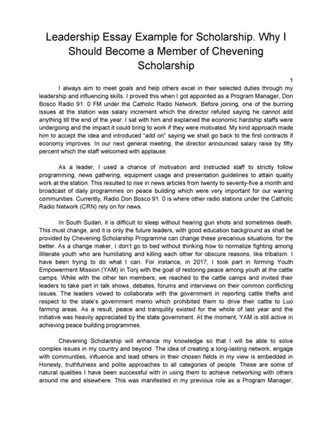 Contoh Essay Chevening