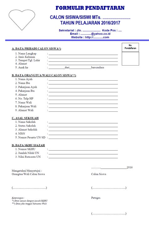 contoh formulir pendaftaran paud