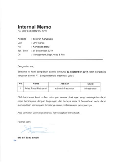 Contoh Internal Memo