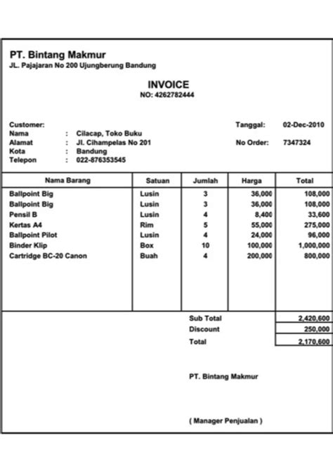 contoh invoice tagihan