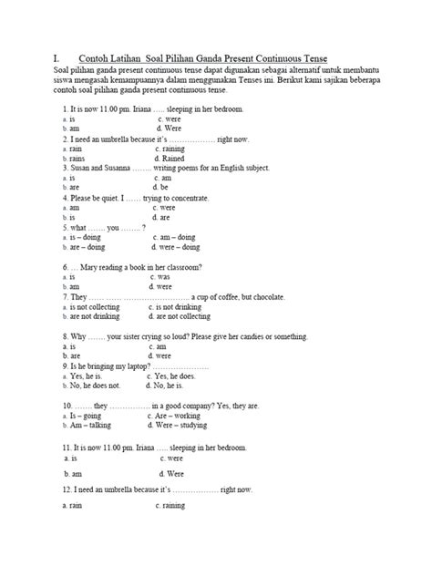 Contoh Soal Present Continuous Tense