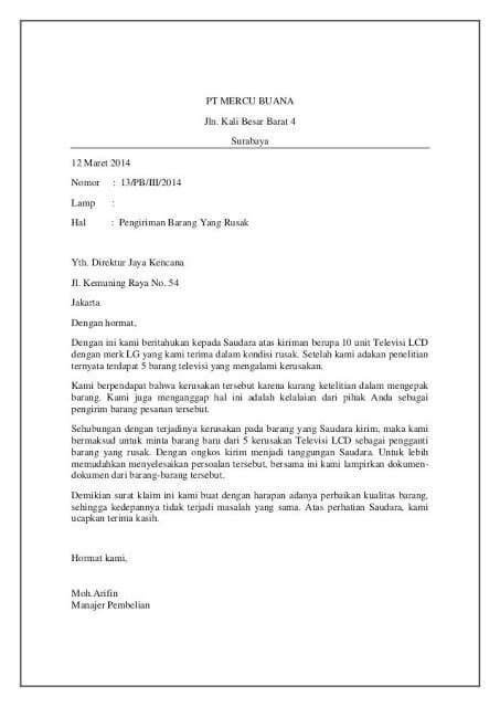 Contoh Surat Komplain