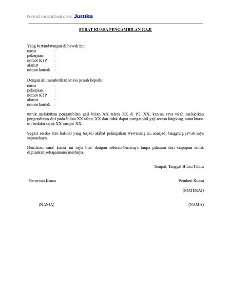 contoh surat kuasa pengambilan gaji karena resign