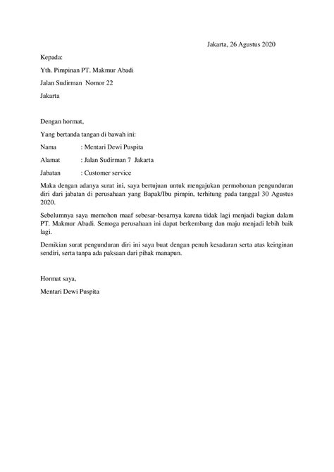 Contoh Surat Resign Simple