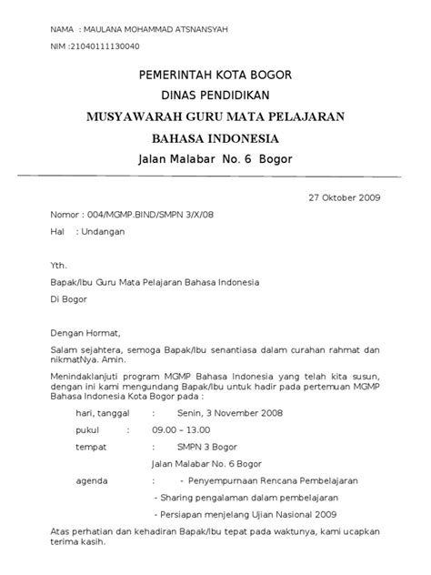 contoh surat resmi bahasa indonesia
