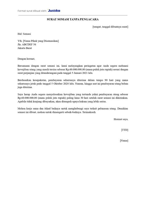 Contoh Surat Somasi