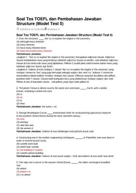 Contoh Tes Toefl