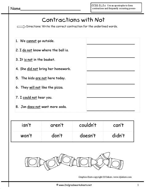 Contraction Worksheet For Grade 2   Second Grade Grade 2 Contractions Questions For Tests - Contraction Worksheet For Grade 2