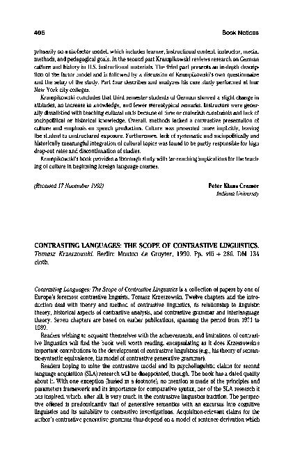 Contrasting Languages The Scope Of Contrastive Linguistics