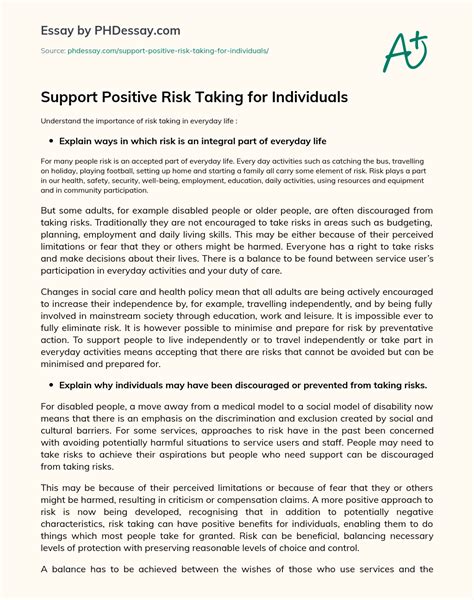 Download Contribute To Support Of Positive Risk Taking For Individuals Pdf 