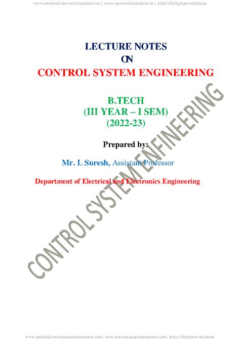 Control System Engineering Lecture Notes Pdf