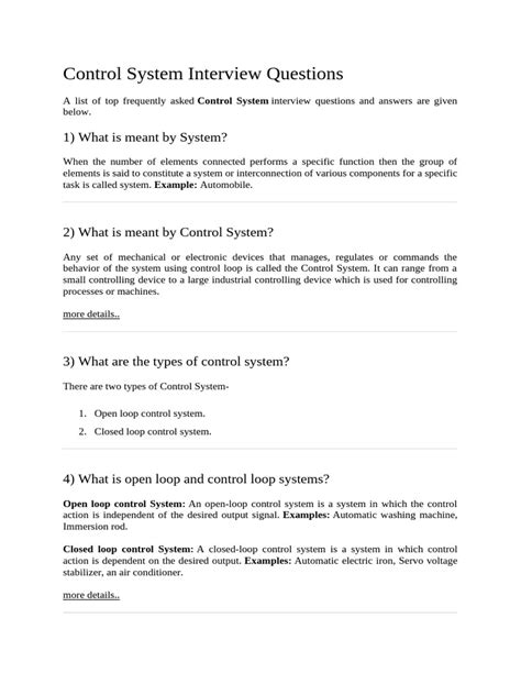 Control System Interview Questions