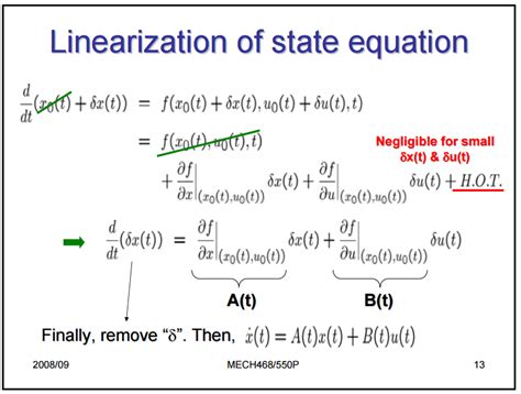 control theory Derivation for state equation linearization