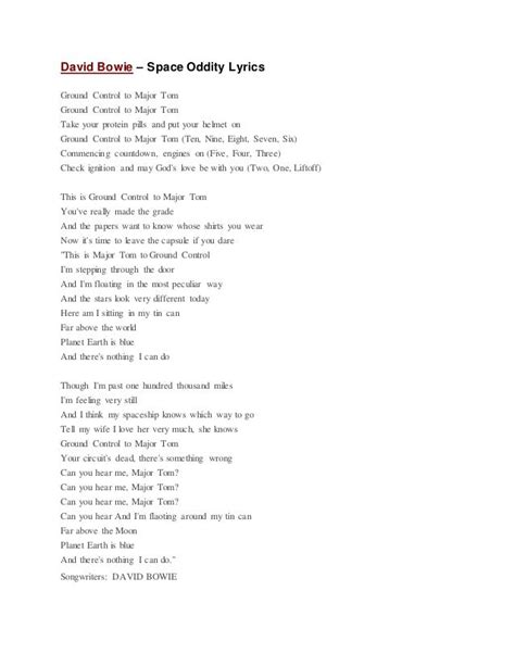 Control To Major Tom Lyrics