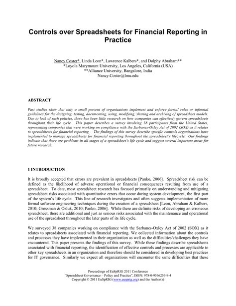 Controls Over Spreadsheets For Financial Reporting In Practice
