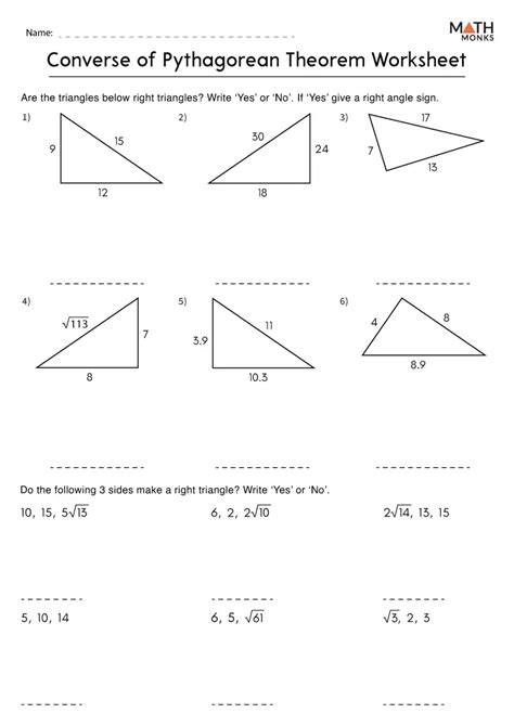 Converse Of Pythagorean Theorem Worksheet
