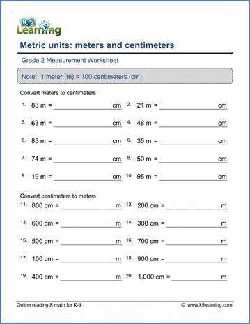 Convert Between Centimeters And Meters K5 Learning Centimeters And Meters 2nd Grade - Centimeters And Meters 2nd Grade