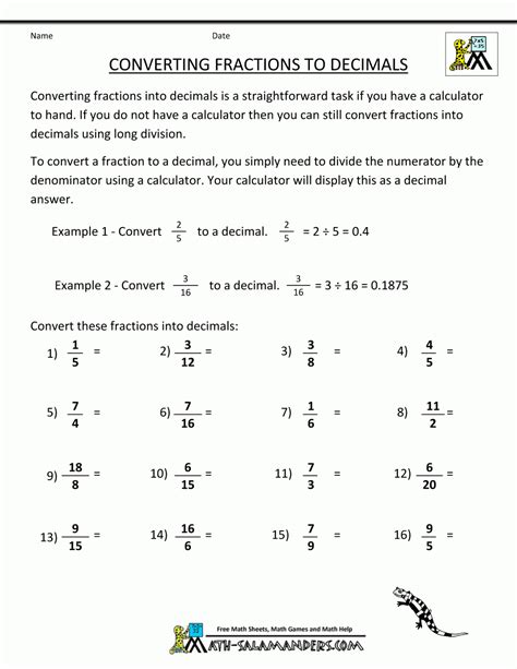 Convert Decimals To Fractions Converting Fractions To Decimals - Converting Fractions To Decimals