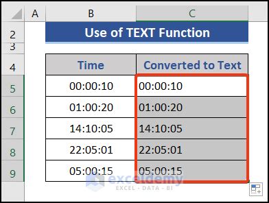 convert time to text in excel