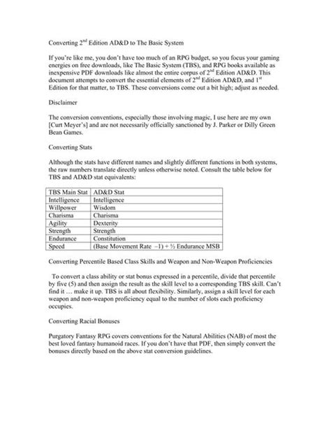 Converting 2nd Edition Ad Dilly Green Bean Games