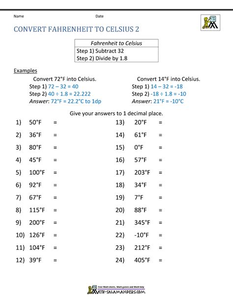 Converting Celsius To Fahrenheit Worksheet With Answers 1 Celsius To Fahrenheit Worksheet - Celsius To Fahrenheit Worksheet