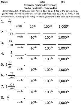 Converting Fractions And Decimals Tenths Hundredths Converting Fractions To Hundredths - Converting Fractions To Hundredths