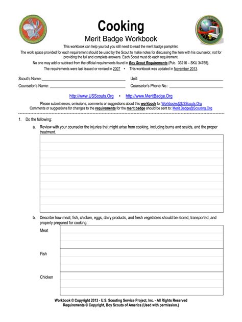 cooking merit badge worksheet
