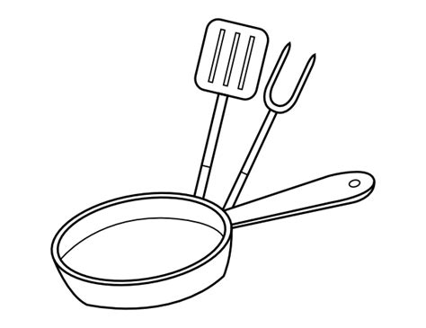 Cooking Pan And Utensils Coloring Page Museprintables Com Cooking Utensils Coloring Pages - Cooking Utensils Coloring Pages