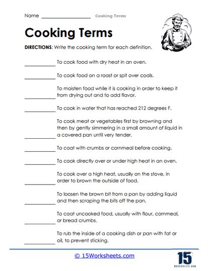 Cooking Terms Worksheets 15 Worksheets Com Basic Cooking Terms Worksheet Answers - Basic Cooking Terms Worksheet Answers