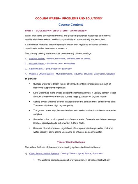 Cooling Water Problems And Solutions