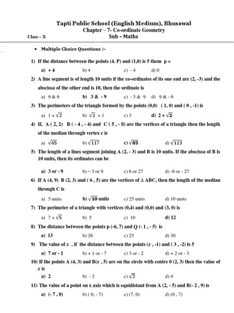 Coordinate Geometry Multiple Choice Questions Sfp Online