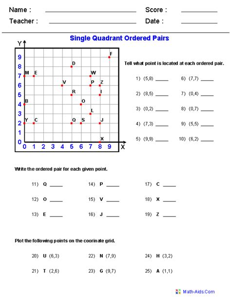 Coordinate Worksheets Single Quadrant Ordered Pairs Worksheets Coordinate Pairs Worksheet - Coordinate Pairs Worksheet