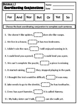 Coordinating Conjunctions Fanboys 10 Worksheets By Ms Presto Conjunctions Fanboys Worksheet - Conjunctions Fanboys Worksheet