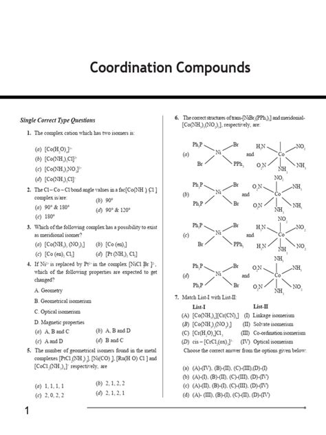 Coordination Compounds Multiple Choice Questions