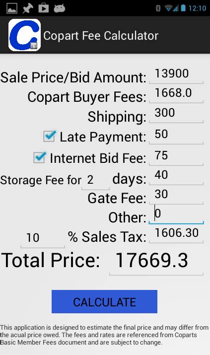 Copart Fee Calculator