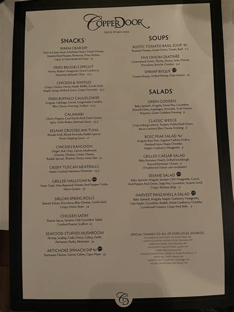 Copper Door Menu