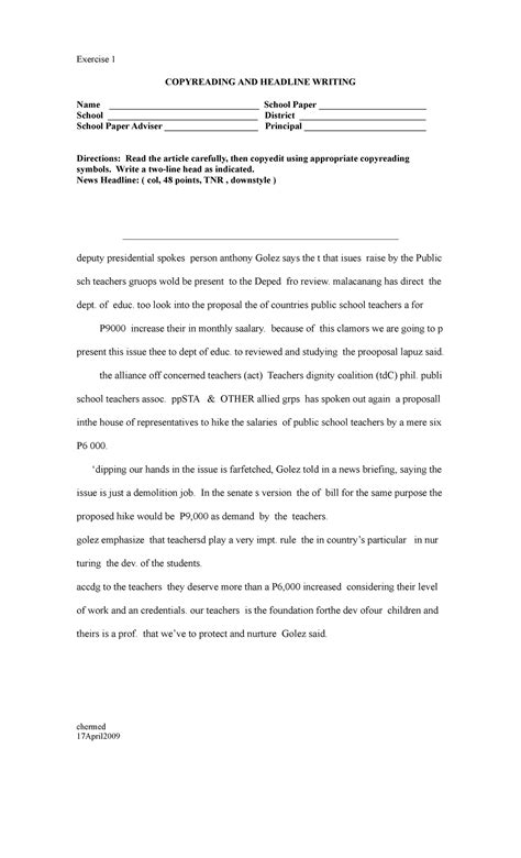 Download Copy Reading Headline Writing English Exercises With Answers 