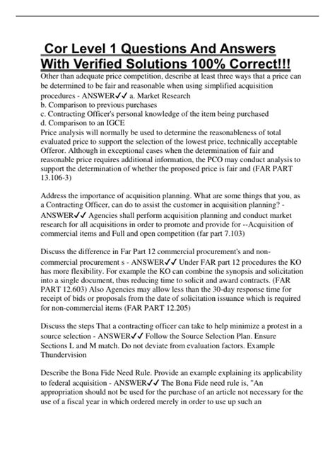 Cor Level 1 Test Answers
