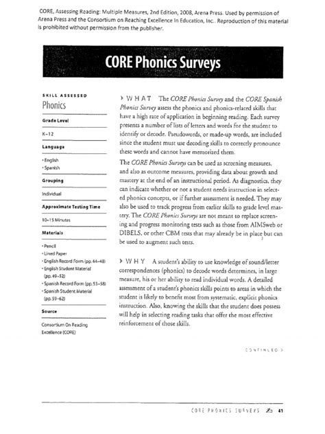 Core Phonics Survey Data Sheet Digital