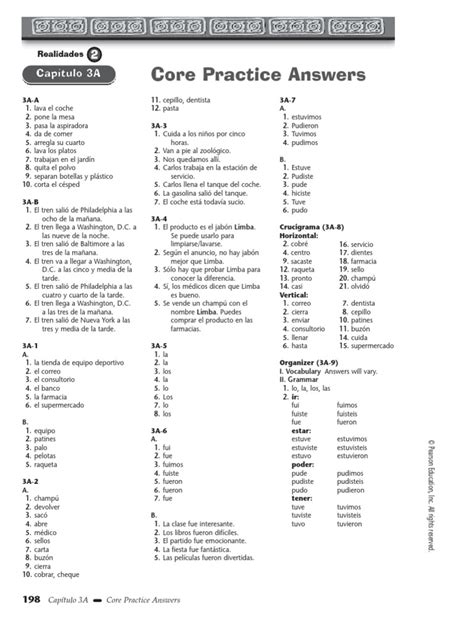 Core Practice 3a 8 Answers Realidades 1